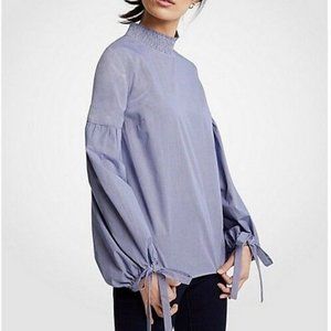 Ann Taylor Tie Sleeve Puff Button Neck Blouse